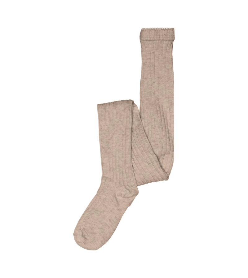 Light Brown Melange Wool Rib Tights by mp Denmark