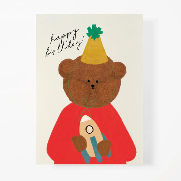 Birthday Bear with Rocket Greeting Card by Bear Days