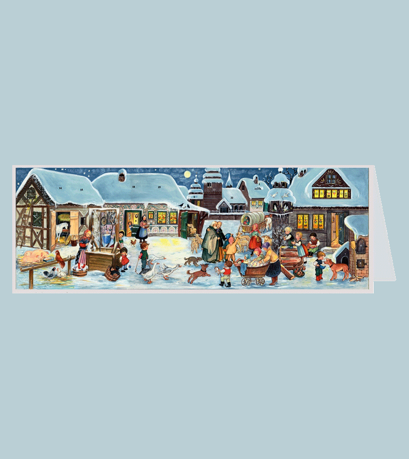 Winter Village Panoramic Advent Calendar Card