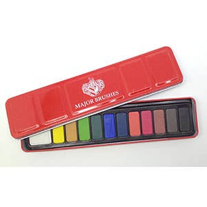 Tin with set of  12 Watercolour Tablets by Major Brushes
