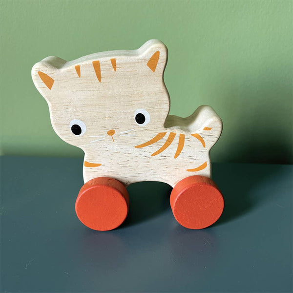 Wooden Kitten On Wheels by Mentari