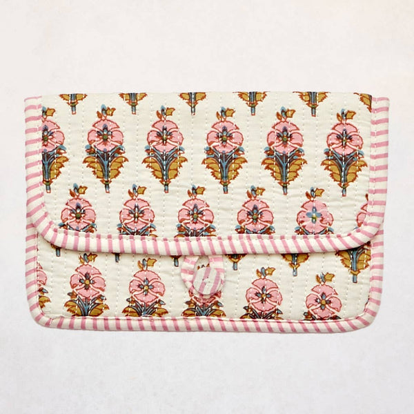 Cream & Rose Flowers Handmade Quilted Cotton Clutch Purse