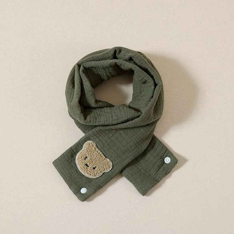 Moss Green Cotton Scarf with Bear