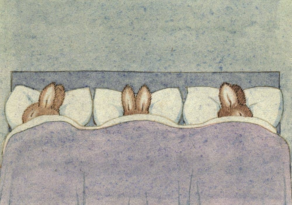 Margaret Tempest Sleep Tight Bunnies Greetings Card by Porch Fairies