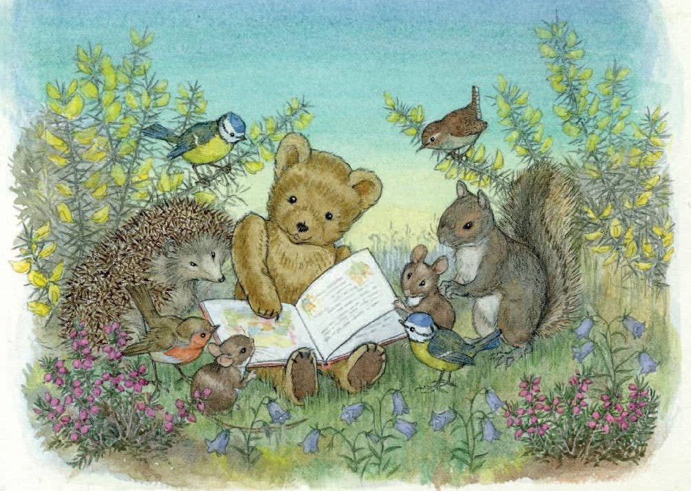 Molly Brett Read us a Story Teddy Greetings Card by Porch Fairies