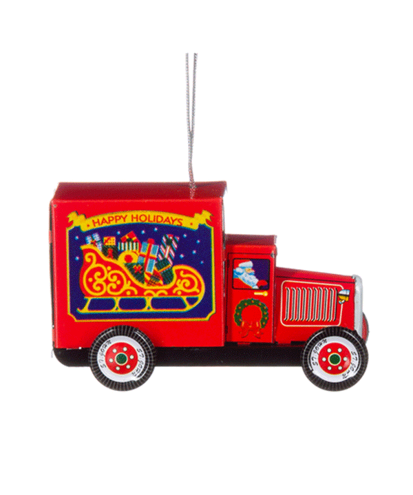 Father Christmas Delivery Truck Tin Ornament
