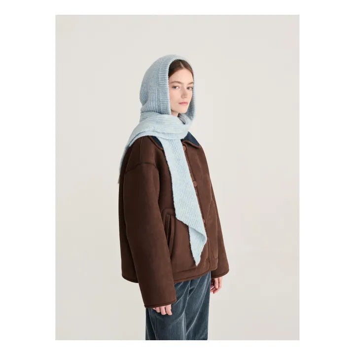 Light Blue Knitted Hooded Scarf by Bobo Choses