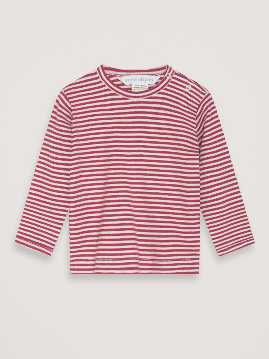 Ruby and Ecru Long Sleeved Striped Tee by Serendipity