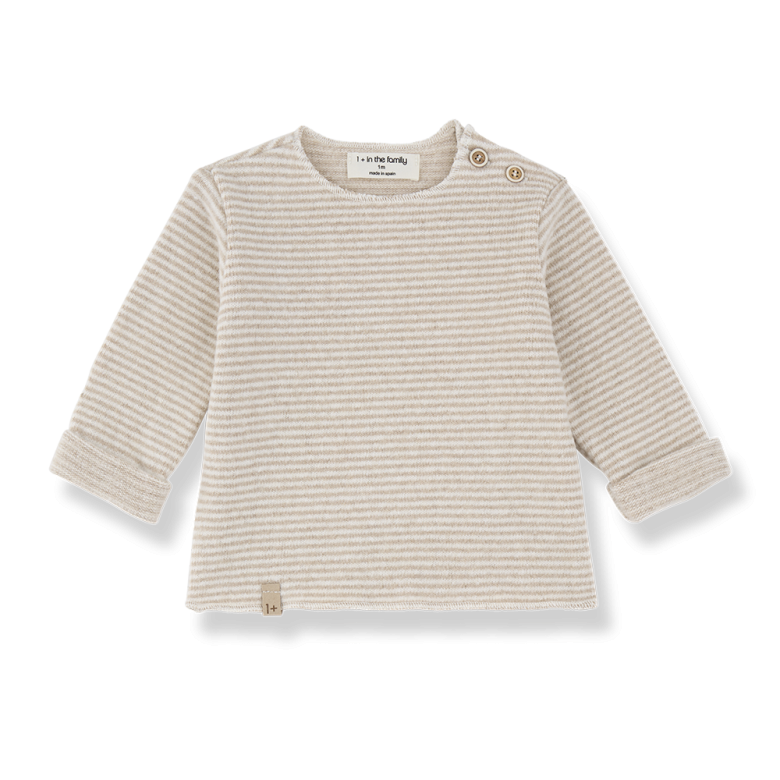 Beige Stripe Extra Soft Fleece Aubin Top by 1+ in the Family
