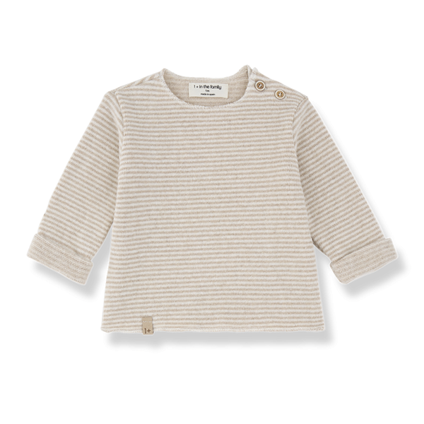Beige Stripe Extra Soft Fleece Aubin Top by 1+ in the Family