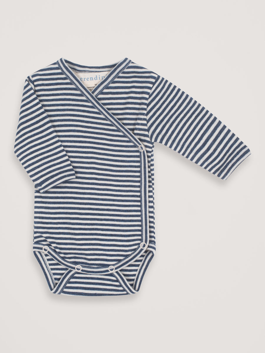 Navy and Ecru Striped Organic Cotton Crossover Body by Serendipity