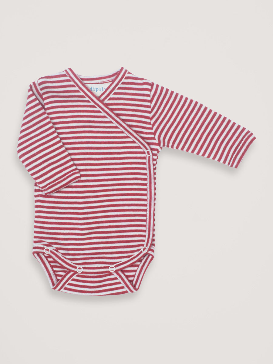 Ruby and Ecru Striped Organic Cotton Crossover Body by Serendipity