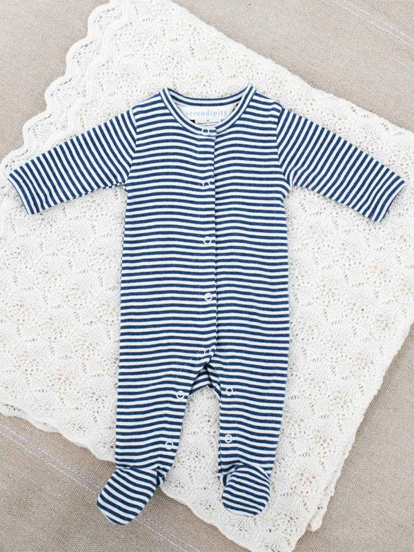 Navy & Ecru Stripe Organic Cotton Romper by Serendipity