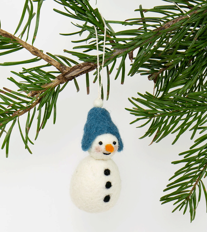 Snowman in Blue Hat Felt Ornament by AfroArt