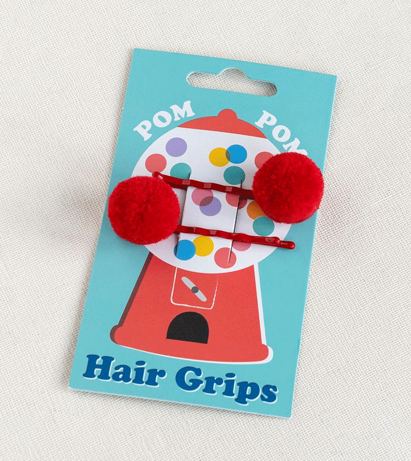 Red Pom Pom Hair Grips by Rex London