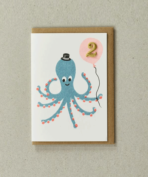 Age 2 Octopus 2nd Birthday Card by Petra Boase