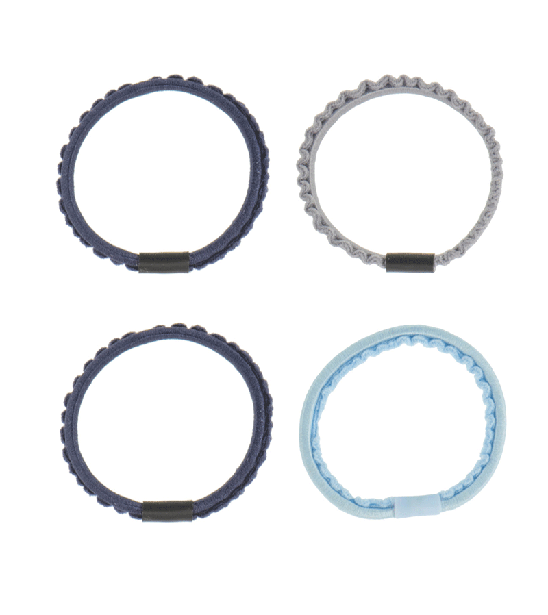 Pack of 4 Thin Hair Ties Blues and Grey by Bon dep