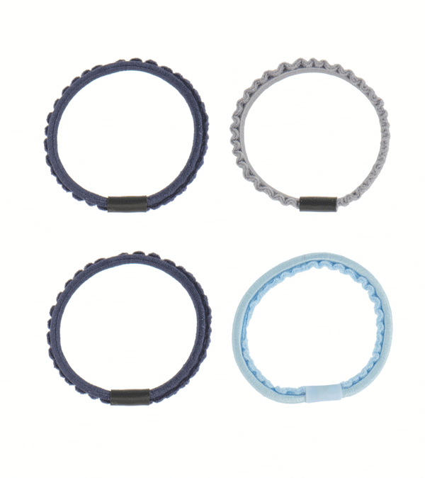 Pack of 4 Thin Hair Ties Blues and Grey by Bon dep