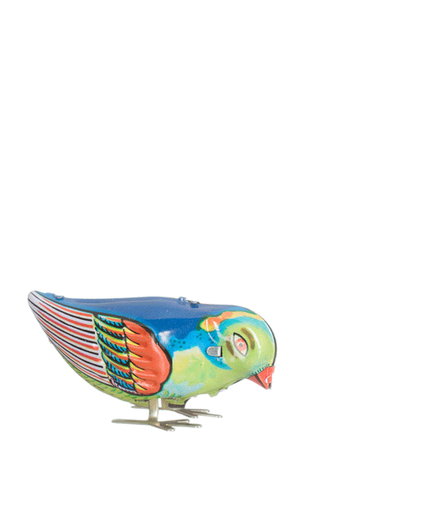 Blue wind up Tin Bird - Niddle Noddle