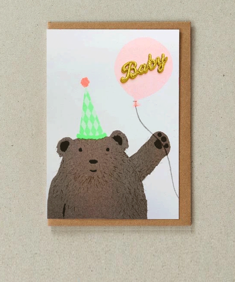 Bear & Balloon Baby Card by Petra Boase - Niddle Noddle