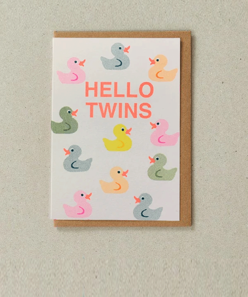 Hello Twin Risograph Card by Petra Boase