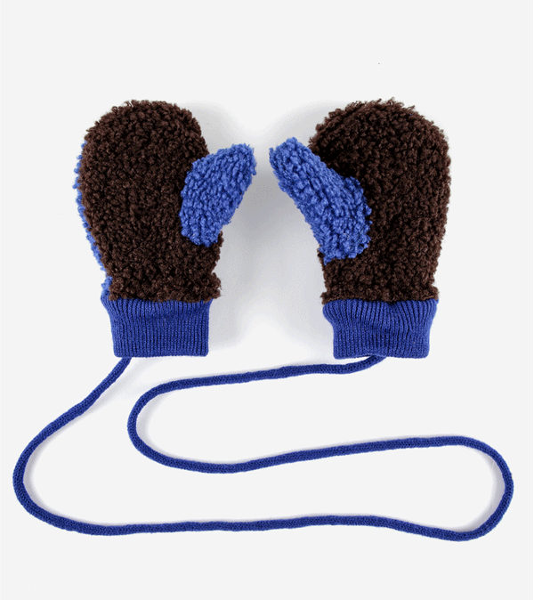 Blue Baby Color Block Sheepskin Mittens by Bobo Choses