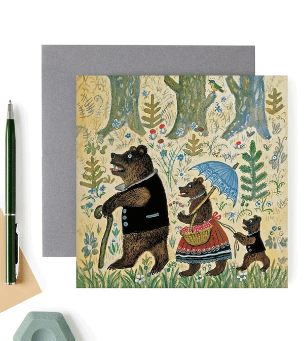 Bear Family goes for a Walk Card by Kapelki Art