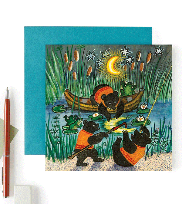 Bears Fishing for the Moon Card by Kapelki Art