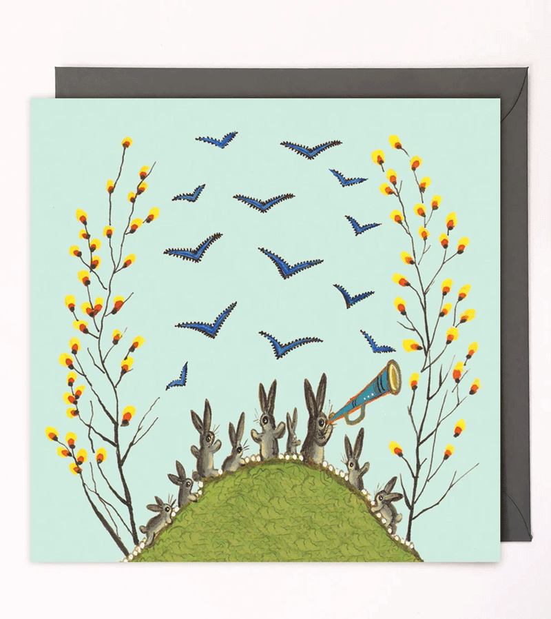 Bunnies on Hill Card by Kapelki Art