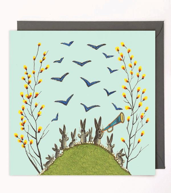 Bunnies on Hill Card by Kapelki Art