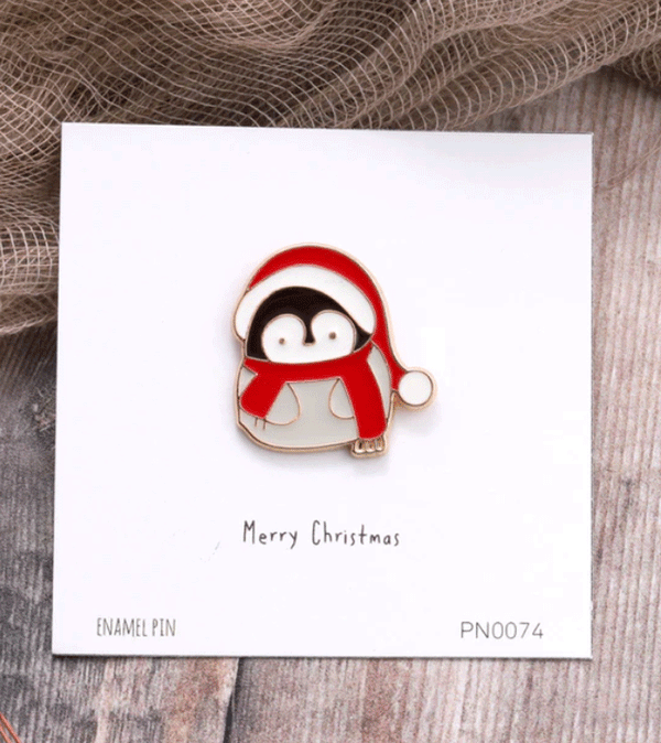Merry Christmas Penguin Enamel Pin by Attic Creations