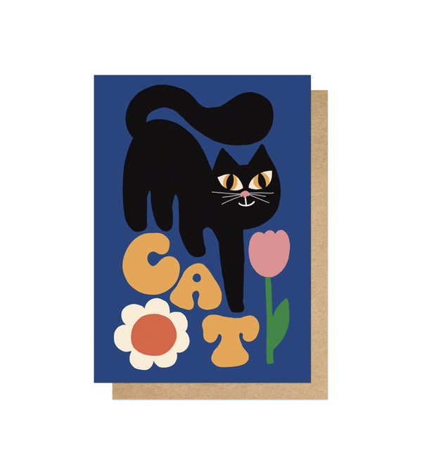 Cat and Tulip Greetings Card by Freya MacPhail