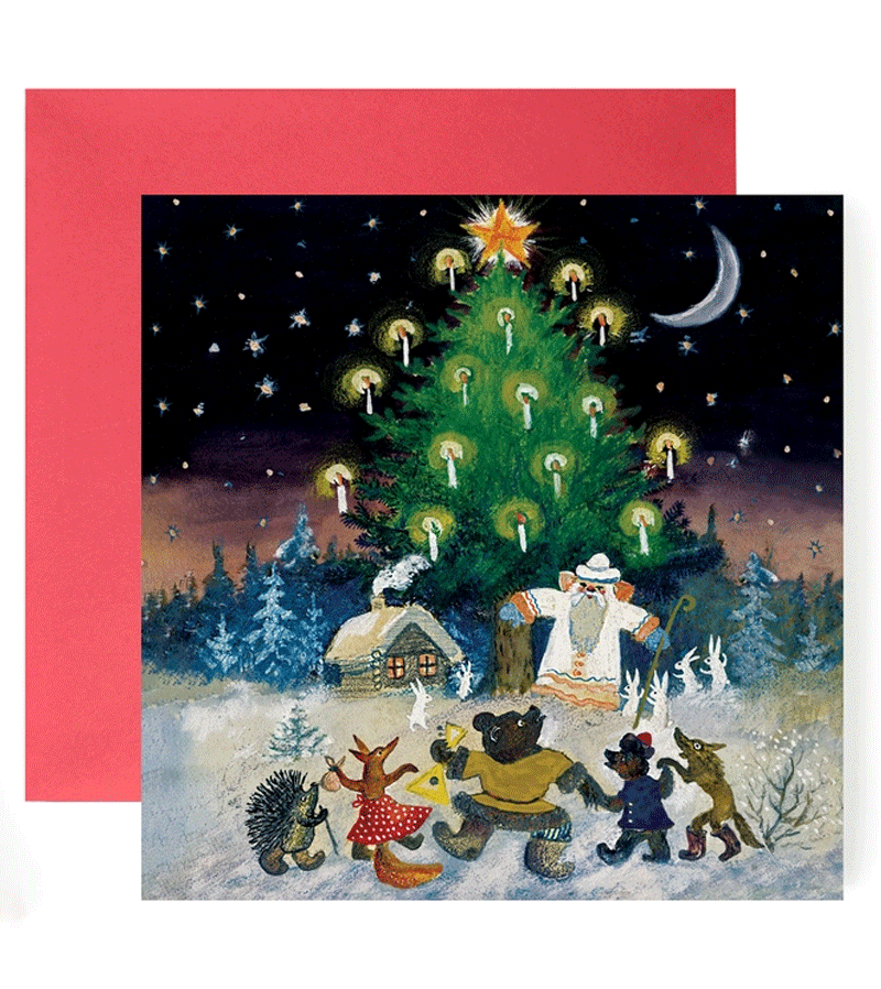 Animals Dancing Round the Christmas Tree by Kapelki Art