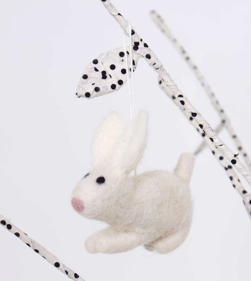 White Hanging Felt Rabbit by AfroArt