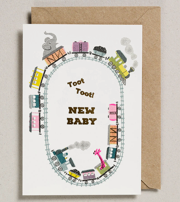 Toot Toot New Baby Greeting Card by Petra Boase
