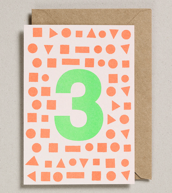 Age 3 Riso Number Card by Petra Boase