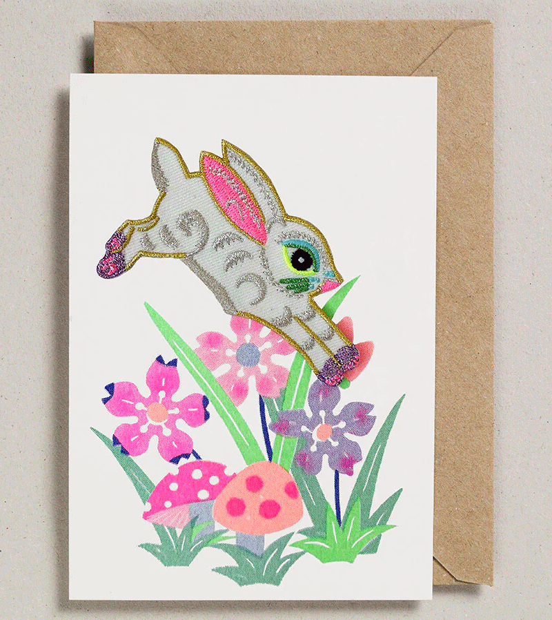 Iron on Rabbit Riso Papercut Card by Petra Boase