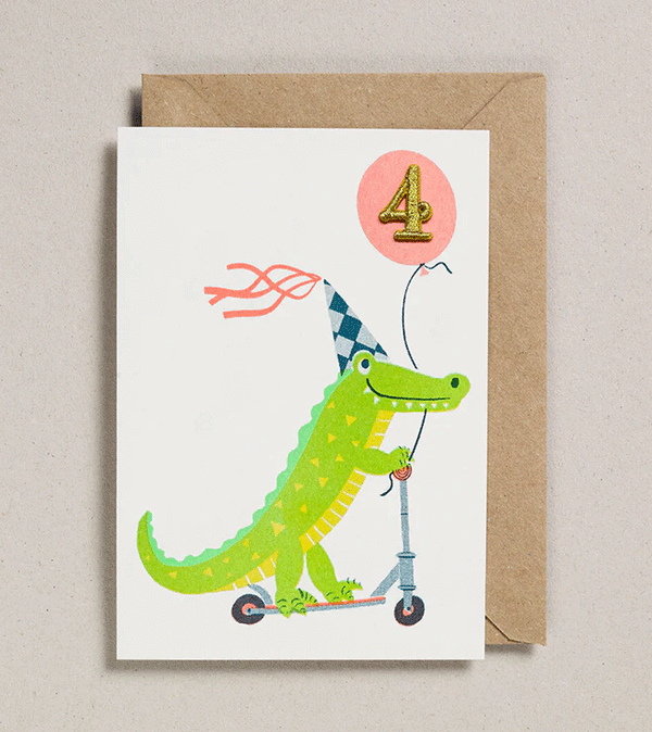Crocodile 4th Birthday Card by Petra Boase