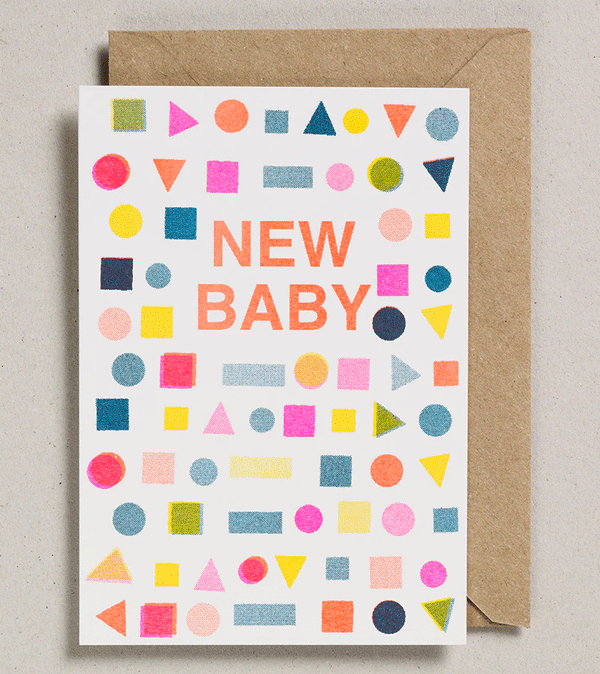 New Baby Shapes Riso Papercut Card by Petra Boase