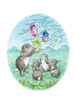 Rabbits with hanging Eggs Card by Jean Gilder