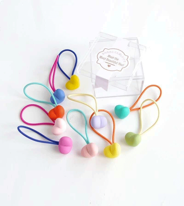 Set of 10 Multi Coloured Heart Hair Ties