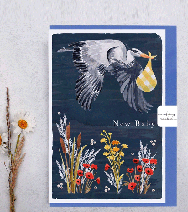 New Baby Heron Bird Greeting Card by Making Meadows