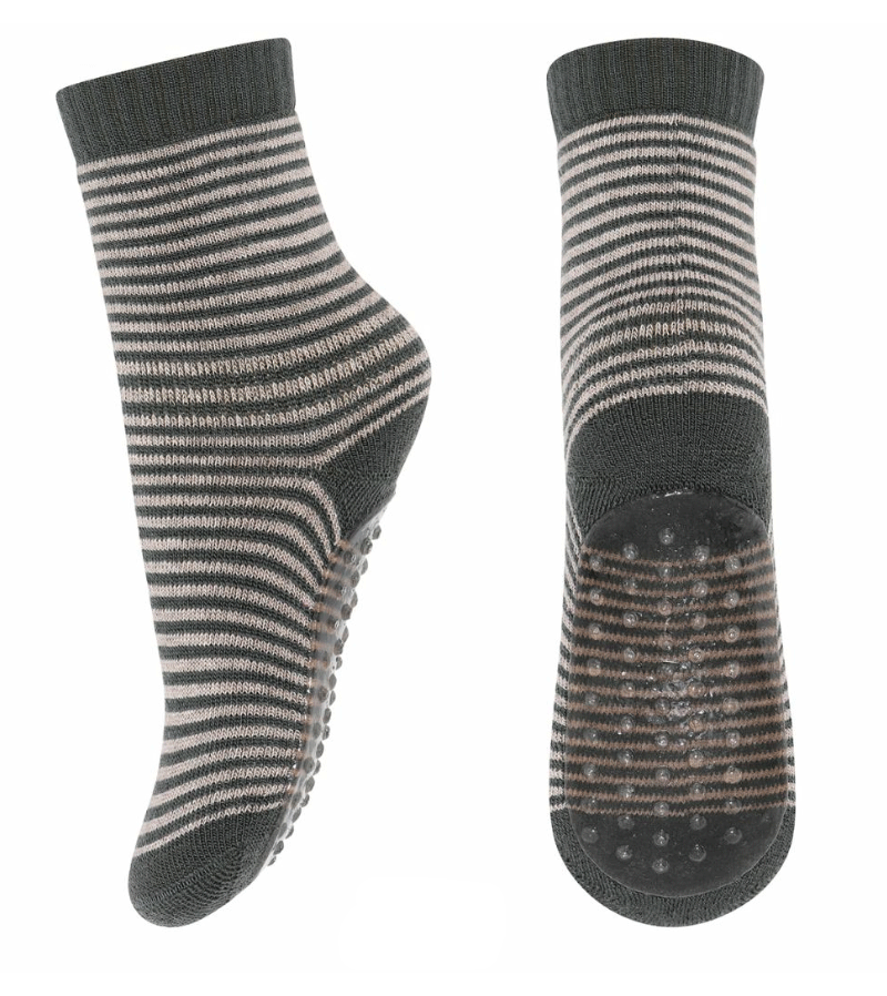 Anti Slip Ivy Green Striped Wool & Cotton Socks by mp Denmark