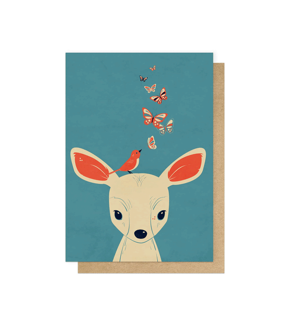 Fawn and Butterflies Greetings Card by Jay Fleck