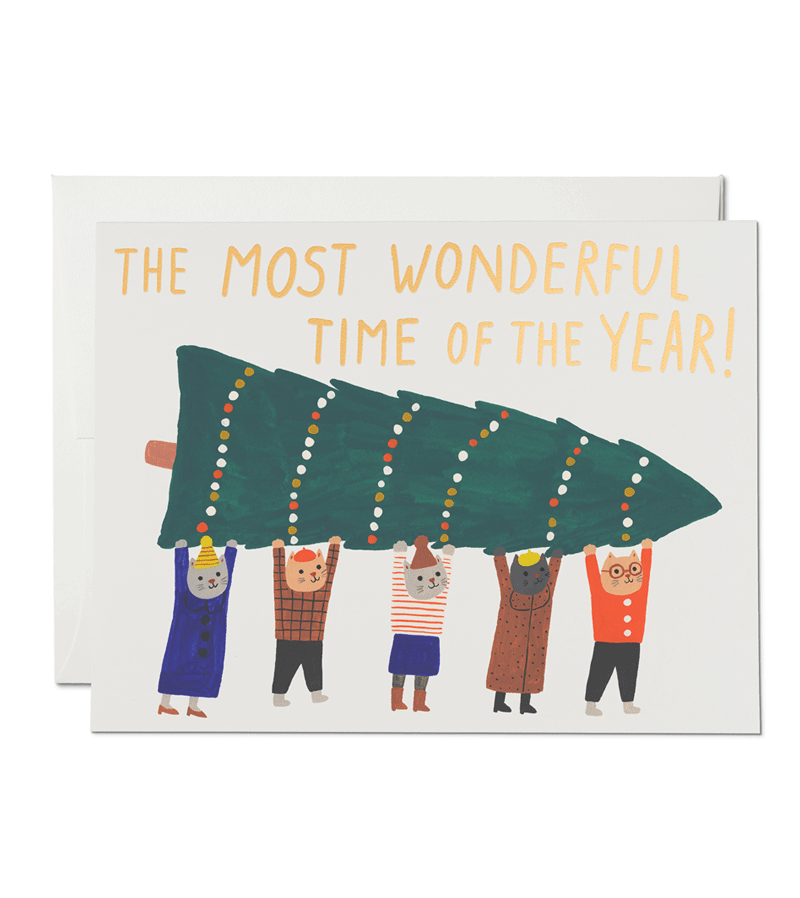 The Wonderful Time Cat Christmas Card by Red Cap Cards