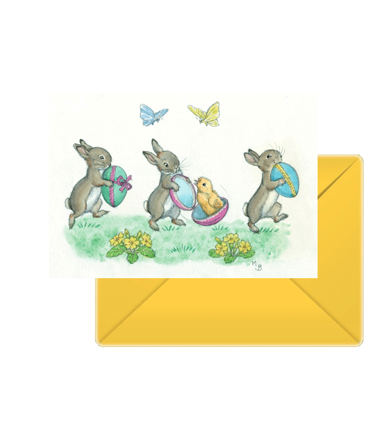 Rabbits with Easter Eggs Card by Molly Brett