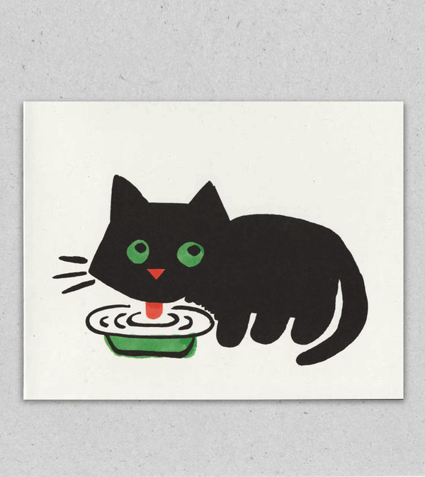 Maria Cat drinking Milk Blank Card by Lisa Jones Studio