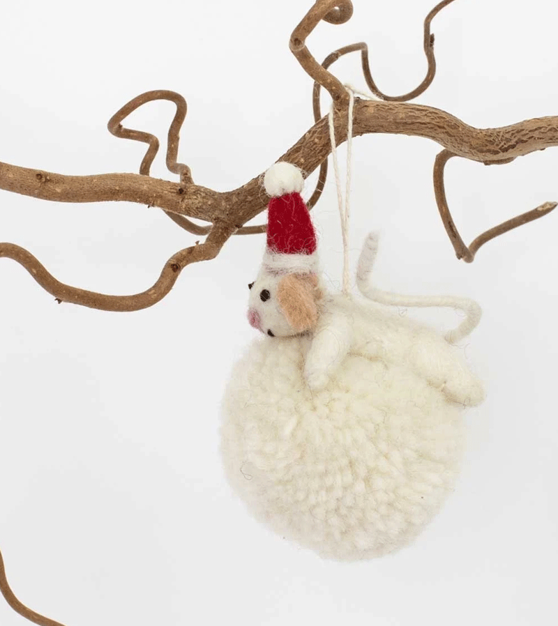 Mouse on a Snowball Wool Ornament by AfroArt