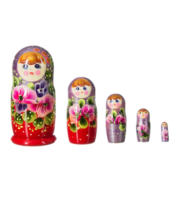 Set of 5 Small Wooden Matryoshka Russian Dolls