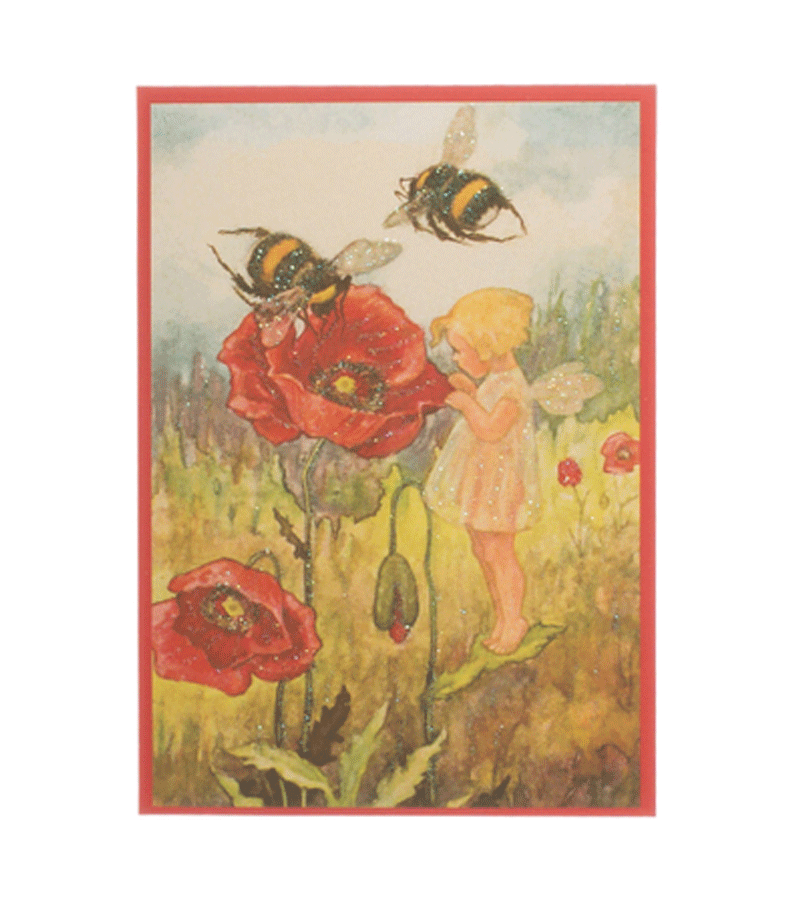Retro Postcard with Fairy, Poppy and Bees